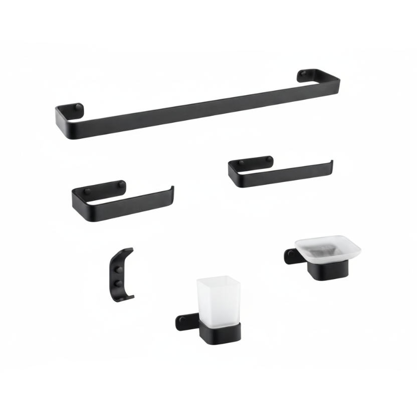 SET P/BAÑO 6 PZAS MINIMALISTA ALBA BLACK -FRATELLI